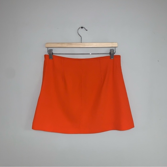 Zara Mini Skirt Women's Size Medium Bright Orange High-Waisted Flare - Picture 6 of 13